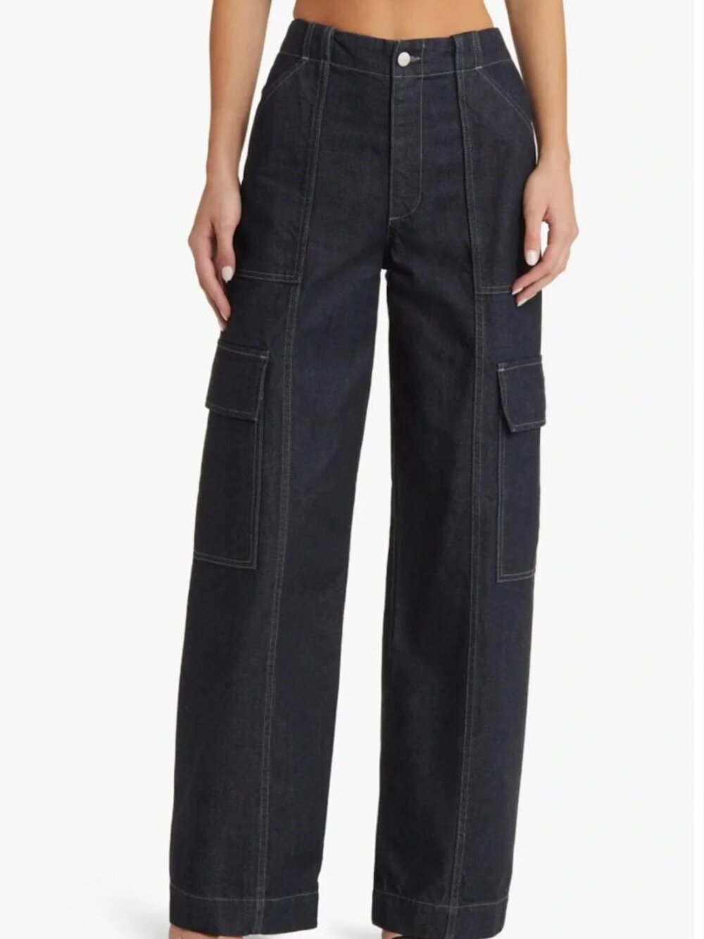 AG x EmRata Amia Wide Leg Cargo Jeans Carpenter Dark Indigo 32